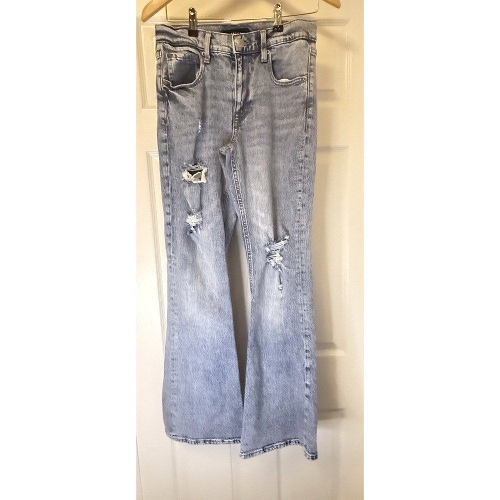 Aeropostale Jeans Women Light Wash High Rise Flare Distressed Ripped‎ Denim